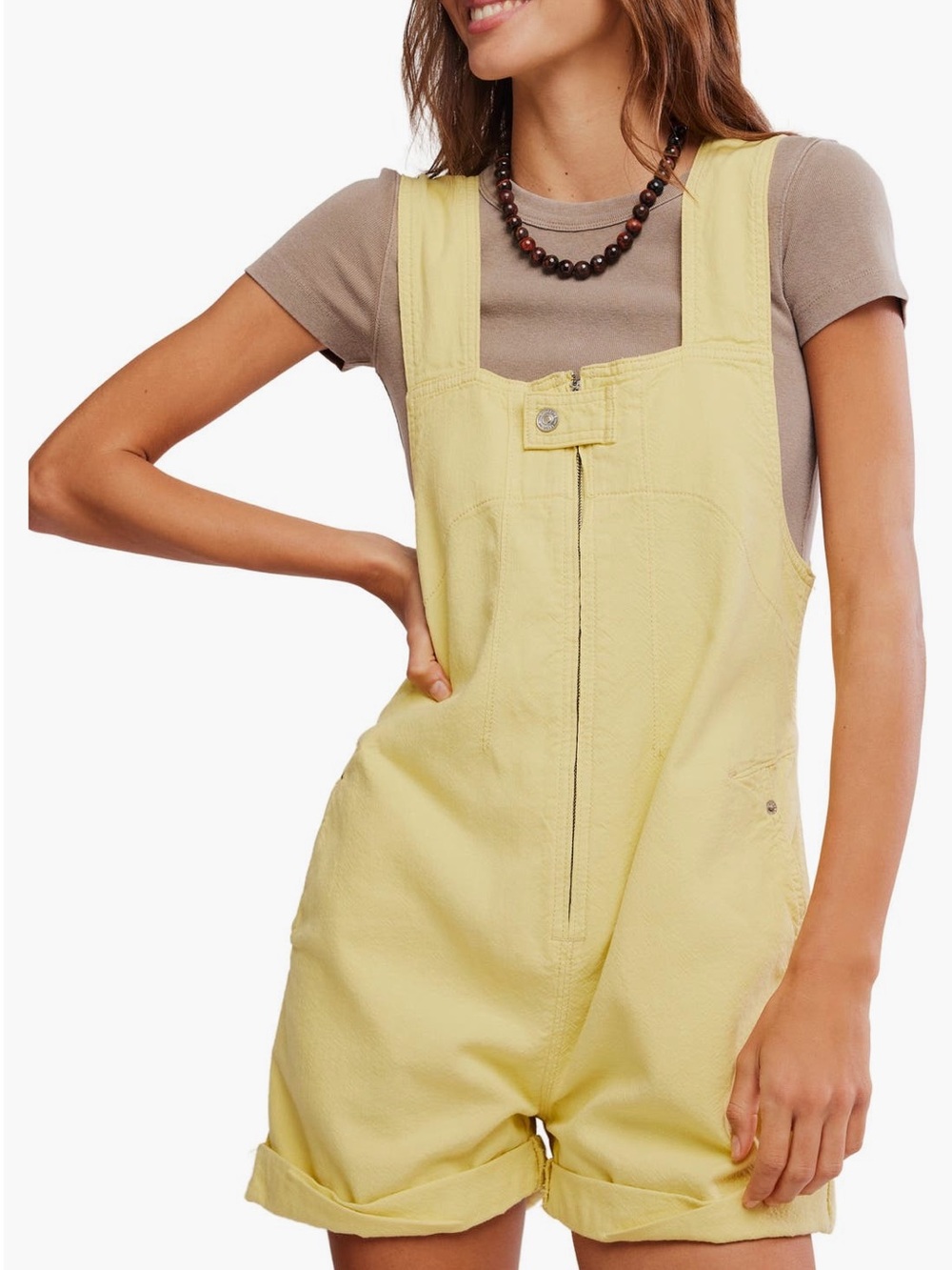 New with tags Free People Jude Cotton Yellow Shorts Overalls Jumper